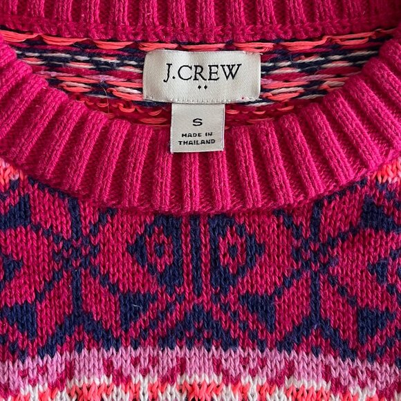 J. Crew Cotton Pink Fair Isle Crewneck Sweater | Size Small - Picture 6 of 6